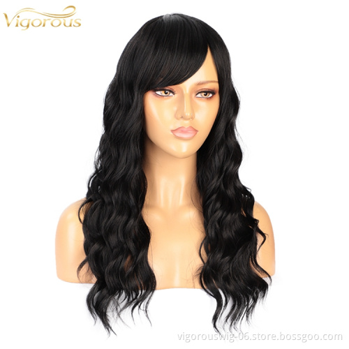 Vigorous Long Fashion Lose Wave Extensions Hair Wholesale Premium Heat Resistant Cheap Synthetic Fiber Wigs with Bangs Cosplay